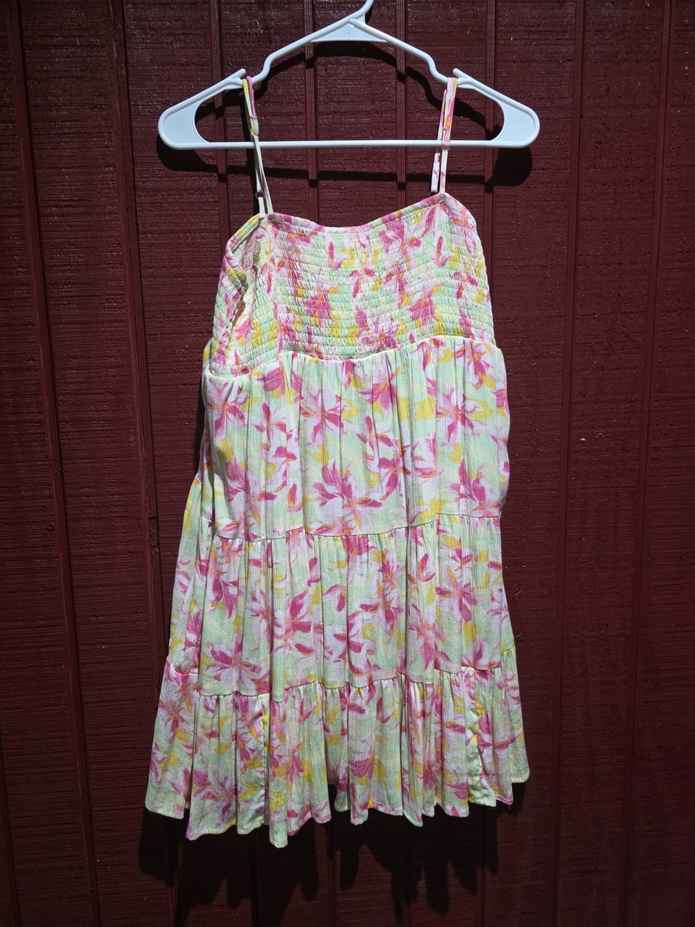 Pink Floral Tiered Sundress with Spaghetti Straps
